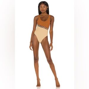 Lovewave colorblock one piece with gold hardware cut outs - never worn size xs